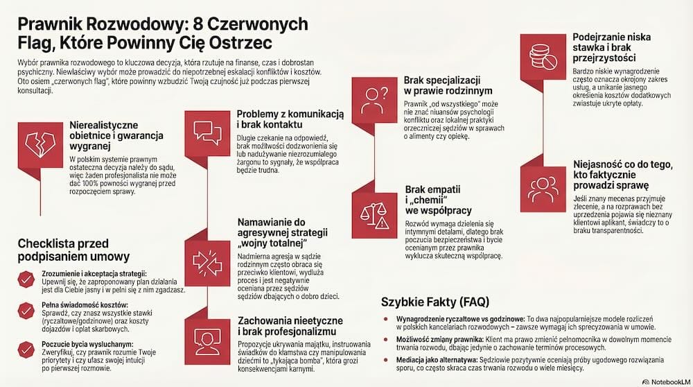 Infografika: 8 czerwonych flag przy wyborze prawnika rozwodowego
